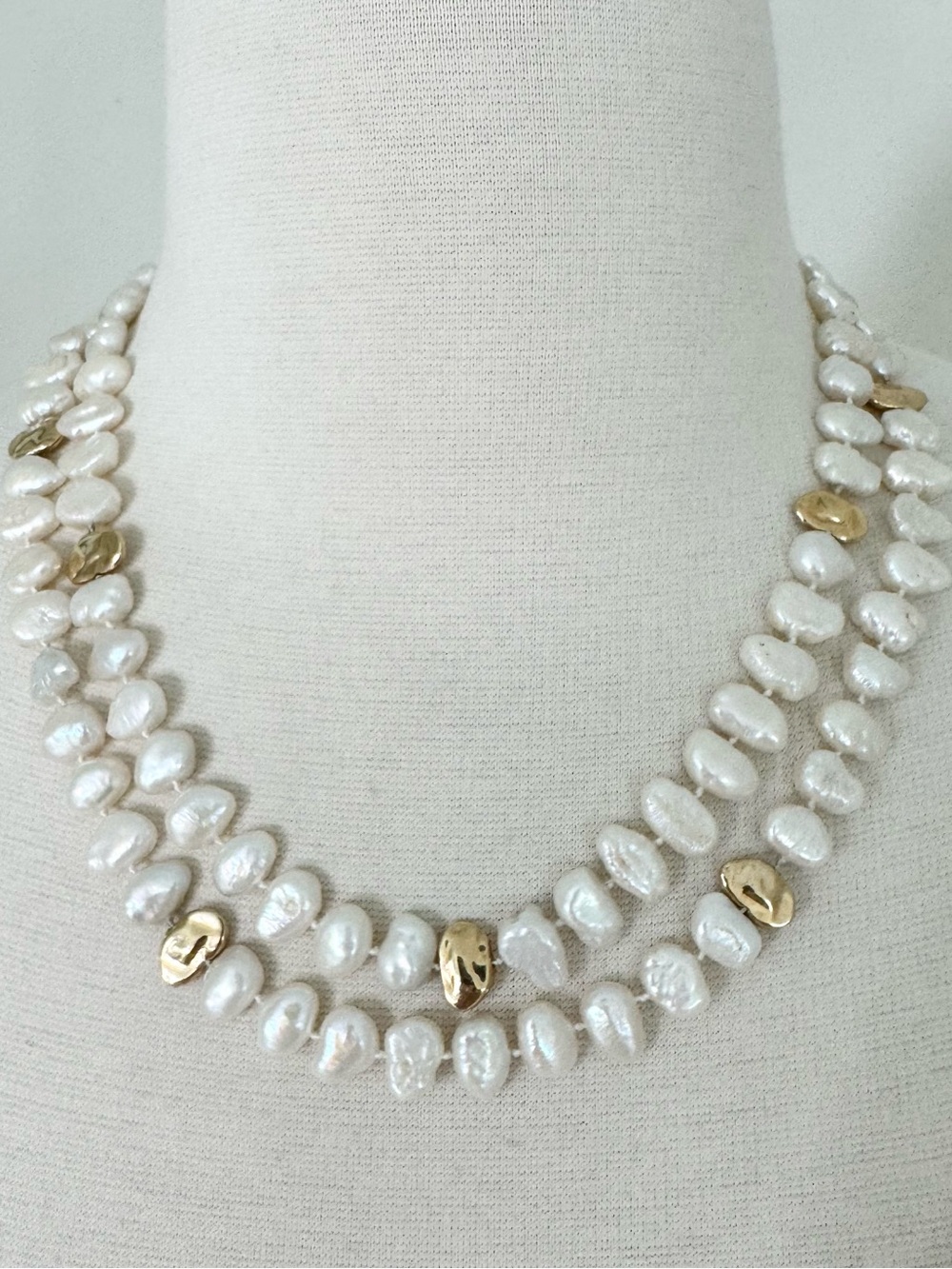 Cultured Freshwater Pearls & 14k Gold Nuggets Necklace